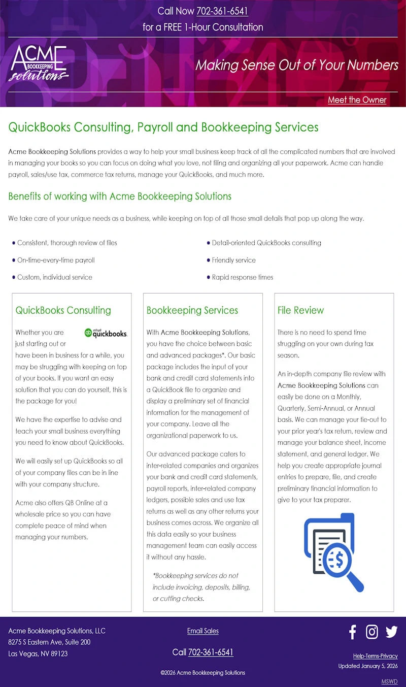 Acme Bookkeeping Solutions screenshot