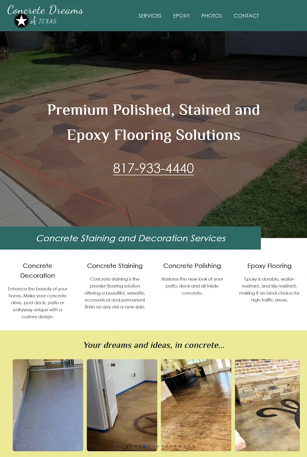 Screenshot of the Concrete Dreams home page.